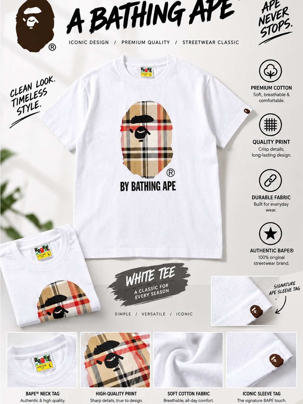 A Bathing Ape College Tee Graphic Short Sleeve T-Shirt